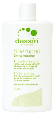 daxxin, shampoo, extra volume, mjäll, känslig hårbotten, hårvård,
