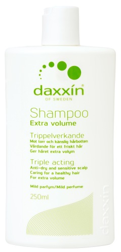 daxxin, shampoo, extra volumen, skæl, tør hovedbund, følsom hårbund, hårpleje,