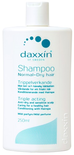 daxxin, sjampo, normalt for tørt hår, flass, sensitiv hodebunn, tørr hodebunn, hårpleie,