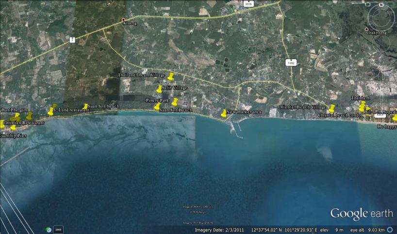 Karta för den nya marknaden på Suan Son stranden