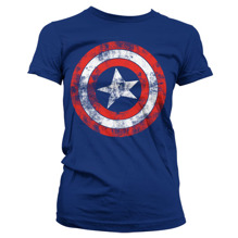 MARVEL: Captain America Distressed Shield Girly T-Shirt (Navy)