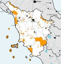Gula fält =skyddat natur inom Toscana