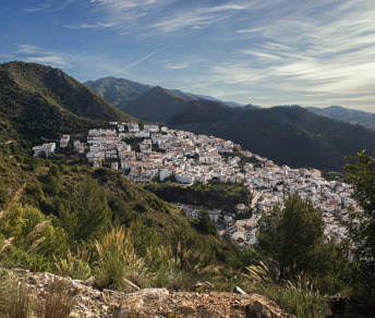 View over the Andalucian mountains with the village Ojen