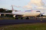 Air France Airbus A340-300 about to line up for departure at Princess Juliana Airport, Sint Maarten