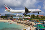 Air France Airbus A340-300 on final approach over Maho Beach, Sint Maarten