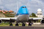 KLM Boeing 747-400 lining up for departure at Princess Juliana Airport, Sint Maarten