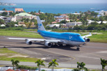 KLM Boeing 747-400 lining up for departure at Princess Juliana Airport, Sint Maarten