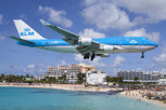 KLM Boeing 747-400  on final approach over Maho Beach, Sint Maarten
