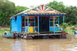 Colorful house in the floating village at Chong Kneas, Tonlé Sap Lake