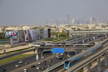 Dubai Metro with the skyline as backdrop