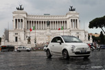 Modern Fiat with Vittorio Emanuele II as backdrop, Rome