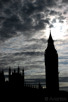 Big Ben silhouette under threathening skies, London