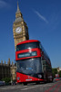 Modern double decker in front of Big Ben, London