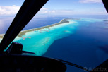 Helicopter view of the lagoon and resorts at Bora Bora