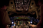 Flight deck of a MD80 during darkness