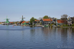 Old style village with windmills by the canal, Zaandam 