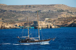 Sail ship infront of the Blue Lagoon, Comino
