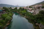 The Neretva river and Koski Mehmed Pasha Mosque as seen from Stari Most, Mostar