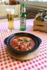 Local Korca meatballs and beer