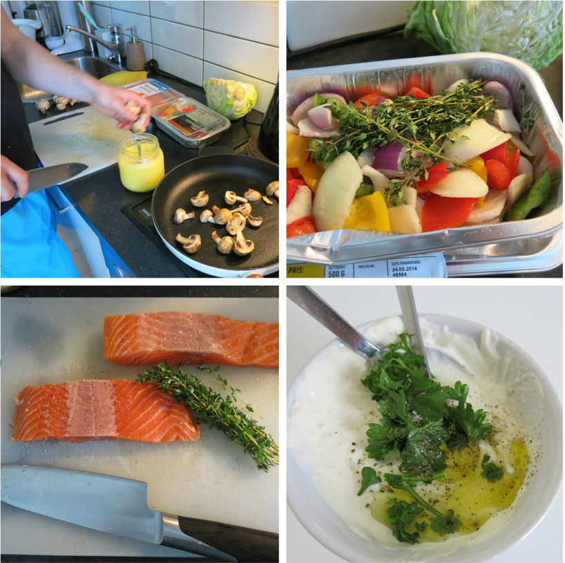 Vi steker i hemlagad Ghee som ni ser i glasburken, färsk timjan genomsyrade hela rätten och som sås blev det en pepparrotsvisp med färsk persilja, olivolja och lite salt och peppar i. Vi steker i hemlagad Ghee som ni ser i glasburken, färsk timjan genomsyrade hela rätten och som sås blev det en pepparrotsvisp med färsk persilja, olivolja och lite salt och peppar i.