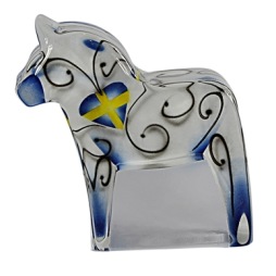 Nybro, Dalahäst Figur 13x13 cm blå-gul