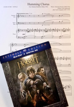Transkriptionen av Puccinis musik från Madame Butterfly förekommer i The Hobbit - the Battle of the Five Armies Extended Edition - the Gathering Storm. Transkriptionen av Puccinis musik från Madame Butterfly förekommer i The Hobbit - the Battle of the Five Armies Extended Edition - the Gathering Storm.