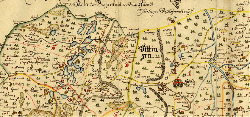 Klicka på bilden för större karta! "Specialkarta för landsort och vad som befunnes vid vägarna - 1655"