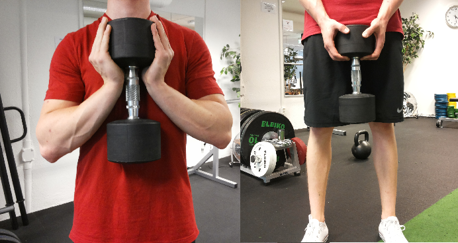Grepp för knäböj med en hantel och kettlebellsvingar med en hantel Grepp för knäböj med en hantel och kettlebellsvingar med en hantel